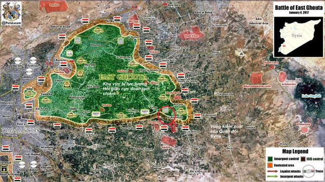 Bản đồ chiến sự vùng Đông Ghouta tính đến ngày 15.01.2017