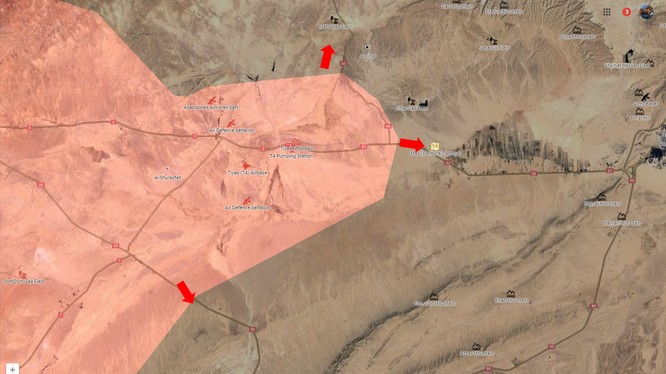 Chiến trường Palmyra, các hướng tấn công chính của quân đội Syria, bắt đầu từ khu vực sân bay quân sự T-4 Tyas