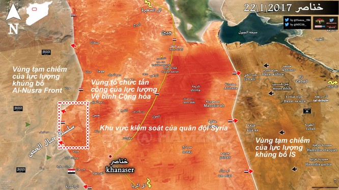 Bản đồ khu vực chiến trường Khanaser Đông Nam Aleppo