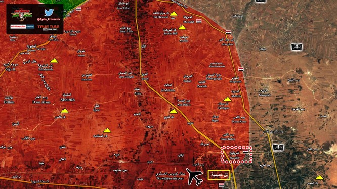 Cao điểm chiến lược Humaymah vừa giải phóng gần sân bay Kuweires, đông Aleppo