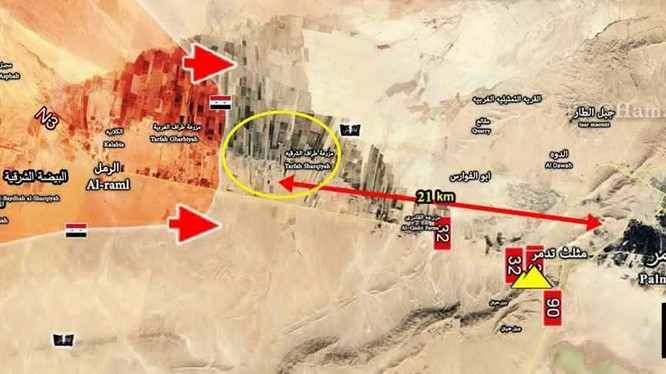 Bản đồ tình hình chiến sự Palmyra, quân đội Syria cách thành phố cổ Palmyra 21 km