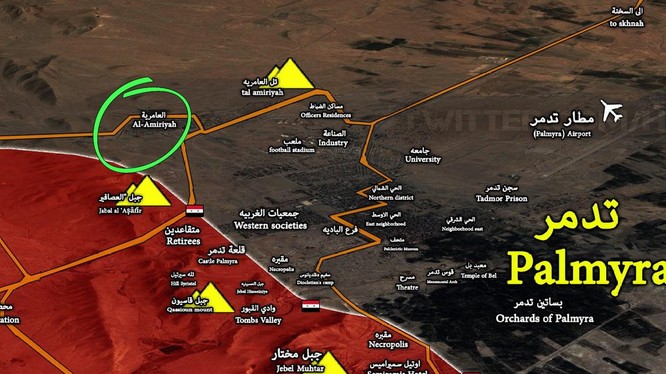 Bản đồ trận tiến công cuối cùng của quân đội Syria vào Palmyra