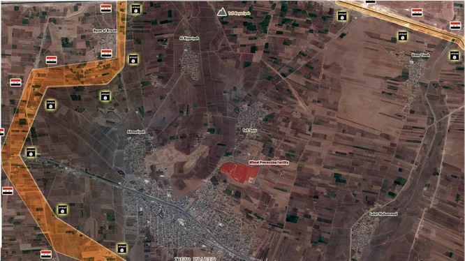 Chiến trường khu vực thị trấn Deir Hafer tính đến ngày 18.03.2017, quân đội Syria đang khép chặt vòng vây