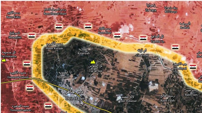 Bản đồ chiến sự ngoại vi thị trấn Deir Hafer tính đến ngày 20.03.2017