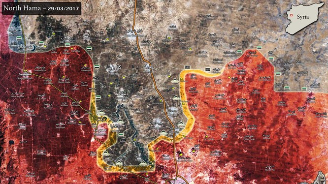 Bản đồ tình hình chiến sự phía Bắc tỉnh Hama tính đến ngày 29.03.2017