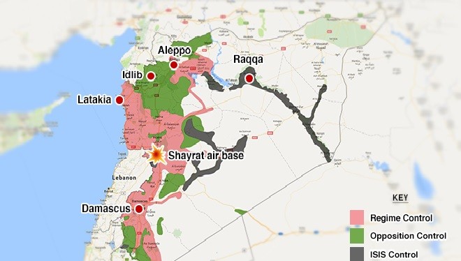 Vị trí sân bay quân sự Shayrat ở Syria