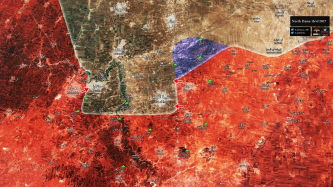 Bản đồ chiến sự chiến trường miền Bắc Hama ngày 16.04.2017