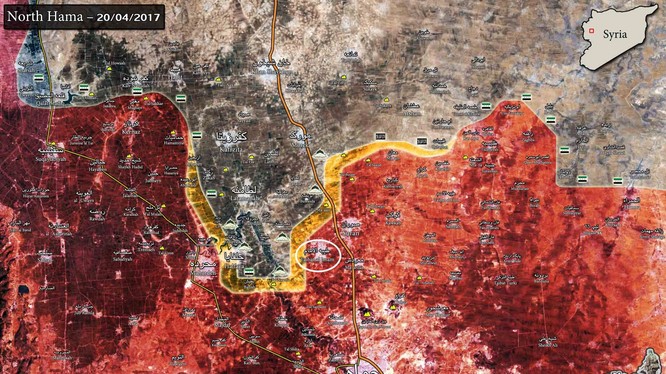 Bản đồ chiến sự miền bắc Hama tính đến ngày 20.04.2017
