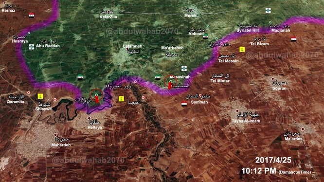 Bản đồ chiến sự phía bắc tỉnh Hama tính đến ngày 25.04.2017