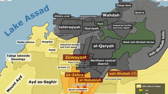 Bàn đồ chiến sự thành phố Tabqa thuộc tỉnh Raqqa