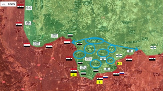 Những mục tiêu tiếp theo của quân đội Syria trên chiến trường Hama (màu xanh nhạt)