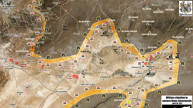 Bản đồ chiến sự phía đông tỉnh Homs tính đến ngày 30.04.2017