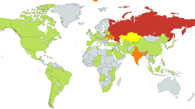 Bản đồ lây nhiễm mã độc WannaCry trên toàn thế giới