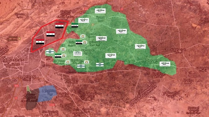 Bản đồ chiến sự vùng ngoại ô Damascus, khu vực Đông Ghouta