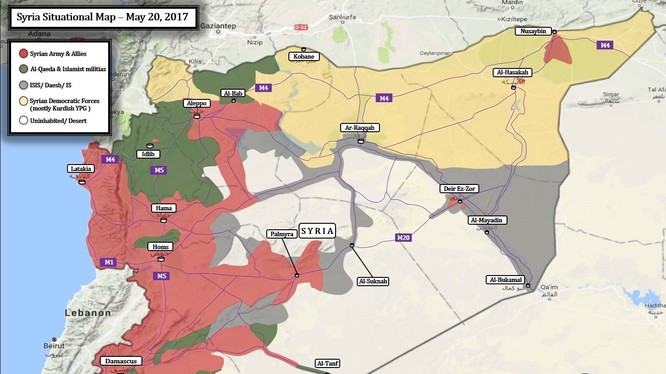 Bản đồ toàn cảnh chiến trường Syria tính đến ngày 20.05.2017 theo Al-Masdar News