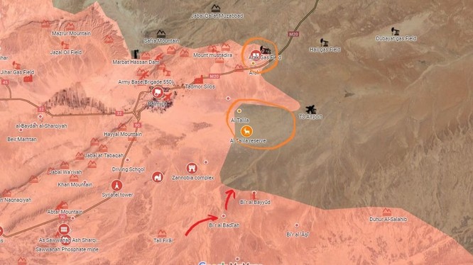 Bản đồ chiến dịch tấn công hướng Palmyra - Deir Ezzor, quân đội Syria đánh chiếm mỏ khí gas Arak