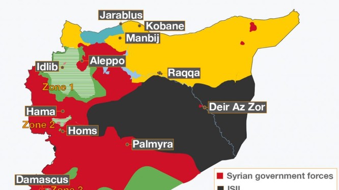 Những khu vực an toàn phía tây nam Syria theo thỏa thuận ngừng bắn được Nga, Mỹ và Jordan hậu thuẫn