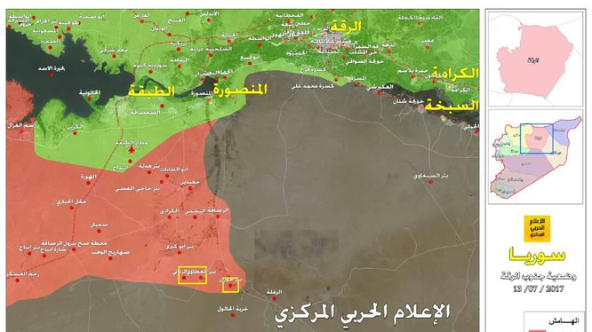 Bản đồ phía nam tỉnh Raqqa, lực lượng Tiger và chiến binh các bộ tộc tham gia tấn công tiêu diệt IS