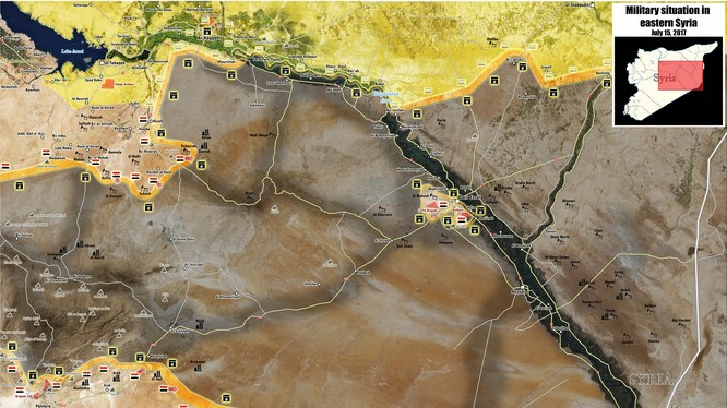 bản đồ các hướng tấn công của lực lượng Tiger trên vùng nông thôn phía nam tỉnh Raqqa