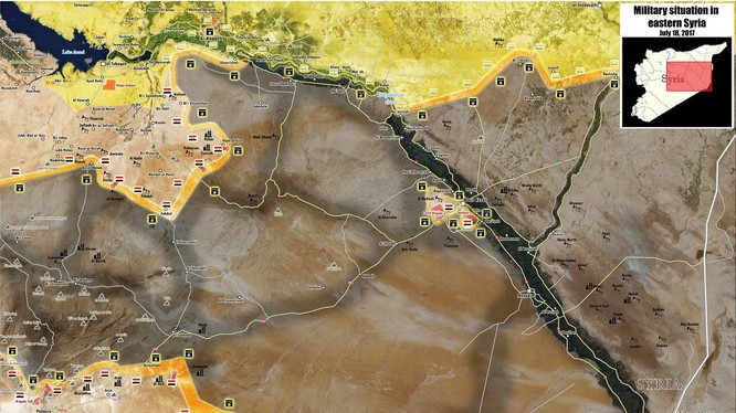 Bản đồ chiến trường khu vực Raqqa - Homs, các mũi tấn công của quân đội Syria