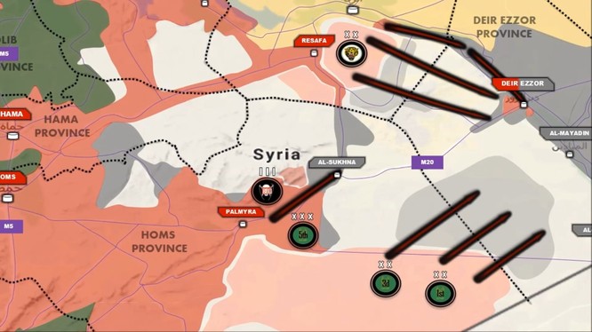 Các mũi tiến công chính của quân đội Syria trên chiến trường Homs - Raqqa