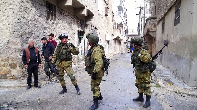 Binh sĩ Nga trong thành phố Aleppo sau giải phóng - ảnh minh họa của Masdar News