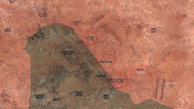 Những địa bàn quân đội Syria vừa giải phóng trên vùng nông thôn phía đông thành phố Al-Salamiyah - ảnh South Front