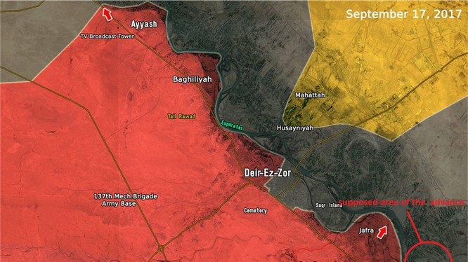 Địa bàn khu vực lực lượng Săn IS vượt sông sang bờ đông Euphrates - ảnh South Front