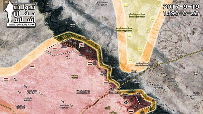 Bản đồ tình hình chiến sự thành phố Deir Ezzor - ảnh Masdar News