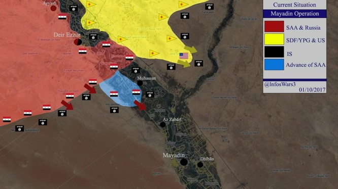 Lực lượng Tiger tiến công về hướng thành phố Al - Mayadeen, phía nam Deir Ezzor - bản đồ South Front