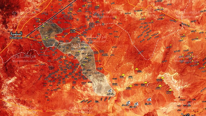 Bản đồ cuộc tấn công của quân đội Syria trên vùng nông thôn tỉnh Homs, Hama theo Muraselon