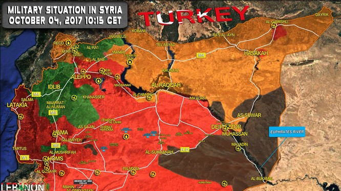 Bản đồ chiến trường Syria tính đến ngày 04.10.2017 theo South Front
