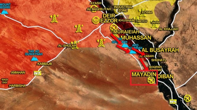 Quân đội Syria tấn công về thành phố Al-Mayadeen trên bờ sông EUphrater - bản đồ tSouth Front
