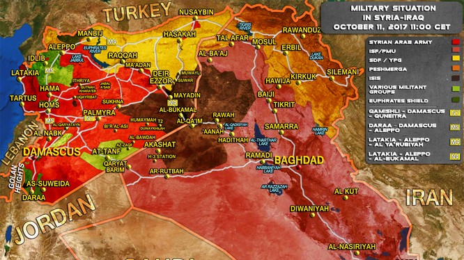 Tổng quan tình hình chiến sự Syria tính đến ngày 11.10.2017 theo South Front 