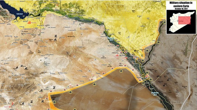 Bàn đồ chiến sự khu vực tỉnh Homs, Deir Ezzor, quân đội Syria tiến công sang bờ đông sông Euphrates - ảnh South Front