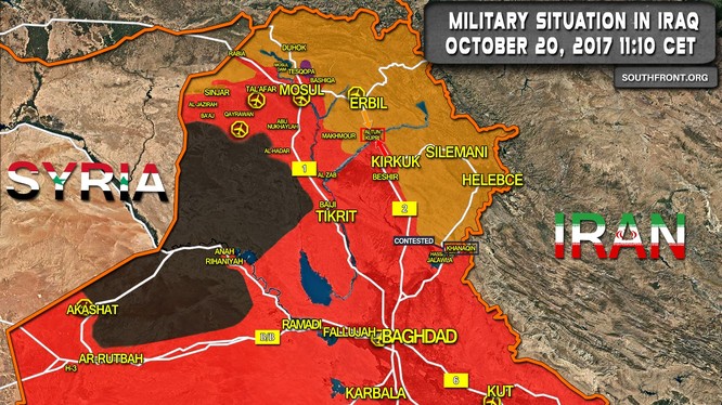 Bàn đồ chiến sự phía tây tỉnh Anbar, khu vực IS đang chiếm đóng - ảnh South Front