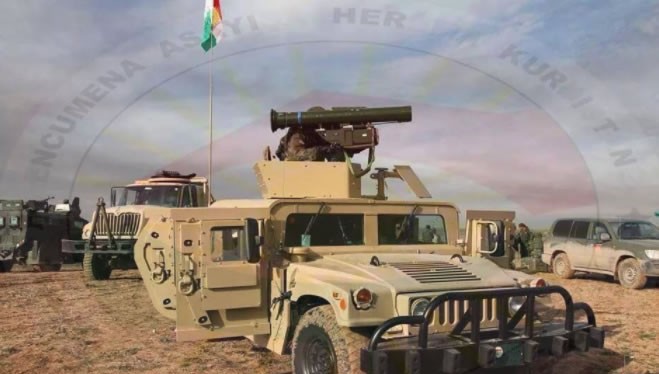 Một xe cơ giới bọc thép của Peshmerga có gắn tổ hợp tên lửa chống tăng HJ-8 Trung Quốc - ảnh War is Boring