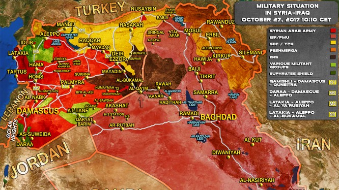 Bản đồ tình hình chiến sự Syria - Iraq ngày 27.10.2017 theo South Front