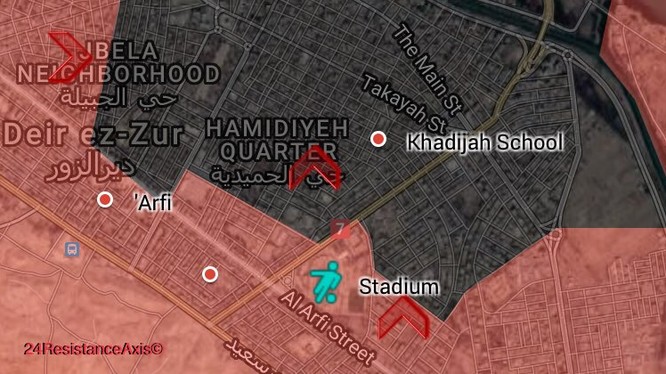 Bản đồ tình hình chiến sự Deir Ezzor, quân đội Syria tấn công vào Trường Khadijah thuộc quận Al-Hamidiyah - ảnh South Front
