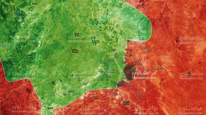 Bản đồ tình hình chiến sự vùng đông bắc tỉnh Hama - ảnh Muraselon
