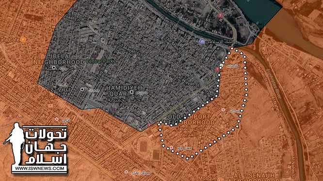 Những khu phố quân đội Syria giành được trong cuộc tấn công 2 ngày 30 và 31.10.2017 - bản đồ South Front