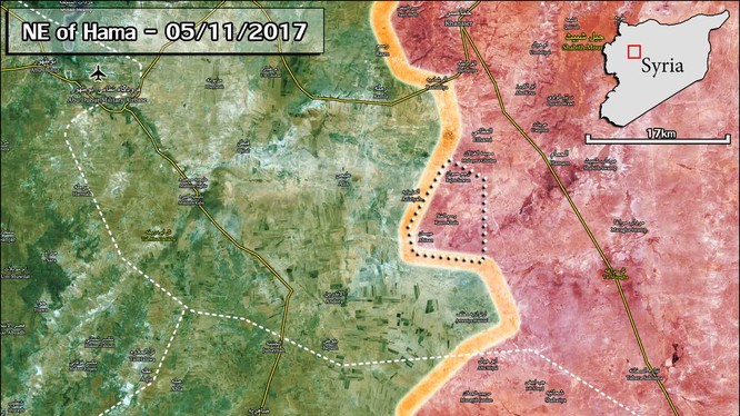 Bản đồ khu vực tấn công của quân đội Syria trên chiến trường Hama - ảnh South Front