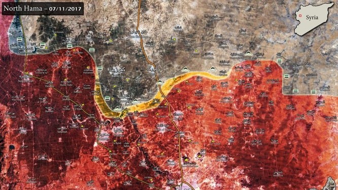 Bản đồ chiến sự vùng đông bắc thành phố Hama - ảnh minh họa Masdar News