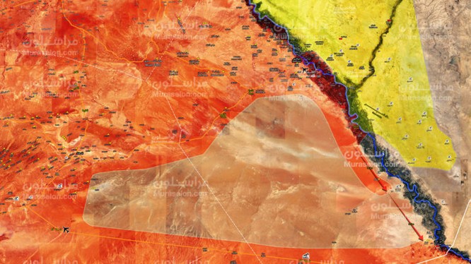 Bản đồ chiến sự Mayadeen - AlBukamal, lực lượng Tiger cách thành phố 35 km - ảnh Muraselon