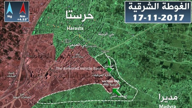 Bản đồ tình hình chiến sự khu vực Đông Ghouta, tính đến ngày 17.11.2017, ảnh "đối lập" Syria