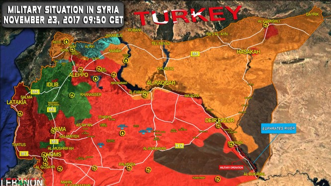 Bản đồ tình hình chiến sự Syria tính đến ngày 23.11.2017 theo South Front
