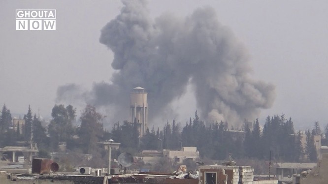 Không quân Syria không kích quân Jobar, Đông Ghouta - ảnh minh họa video Ghouta Now