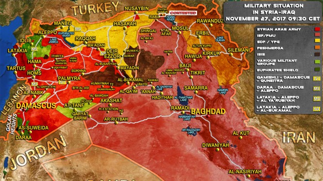 Bản đồ tình hình chiến sự Syria - Iraq tính đến ngày 27.11.2017 theo South Front