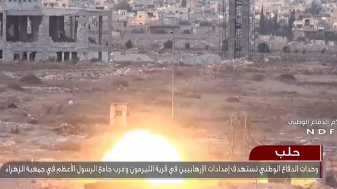 Lực lượng vũ trang Syria bắn phá chiến tuyến của các nhóm Hồi giáo cực đoan ngoại ô Aleppo - ảnh video NDF