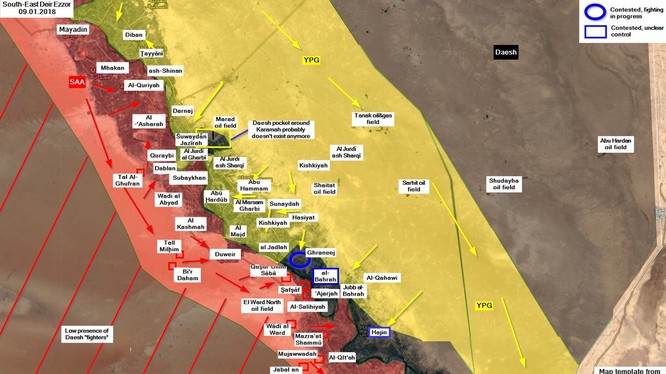 Lực lượng SDF tiến công vào thị trấn Gharanij trên vùng nông thôn Deir Ezzor - bản đồ South Front
